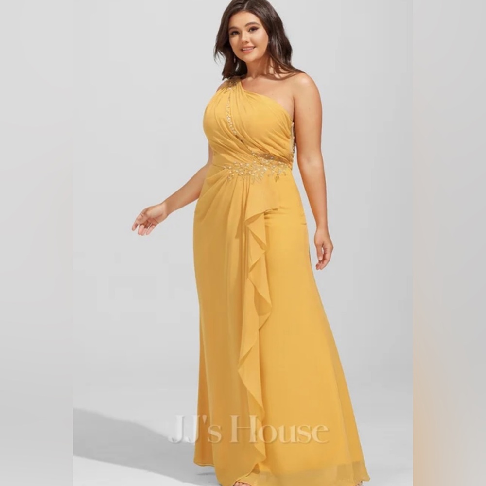 JJ'S House dress women one shoulder,sequin.chiffon plus Size 26W yellow NWT 184$